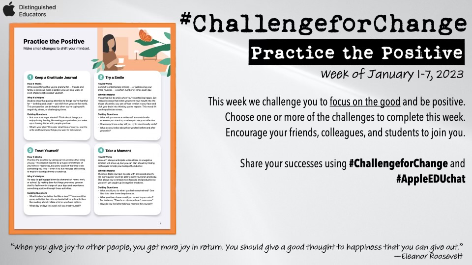 This week we challenge you to focus on the good and be positive. Choose one of the challenges and share your success.