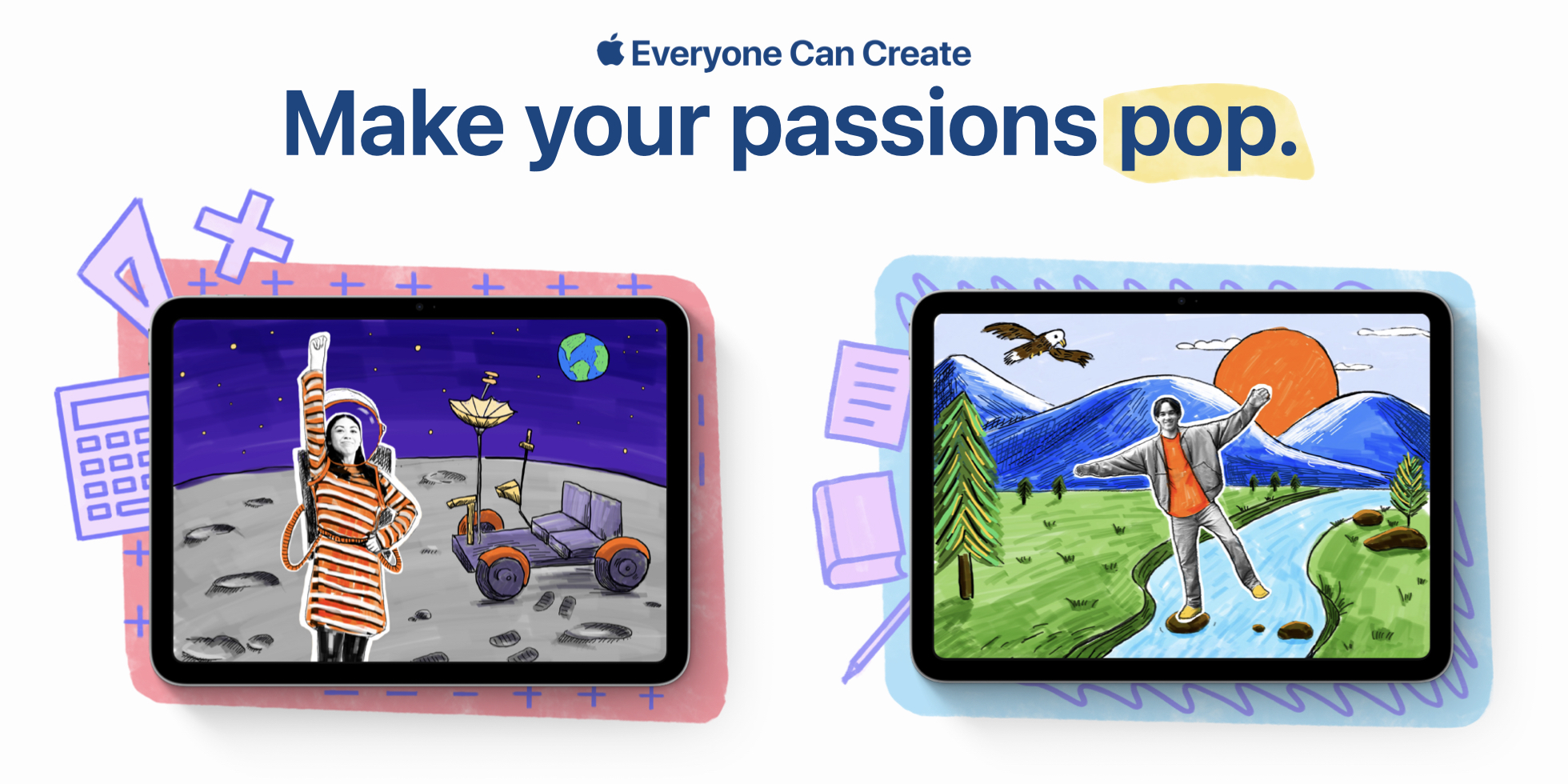 A header image for the 'Make your passions pop' lesson idea featuring two iPads displaying colorful examples.