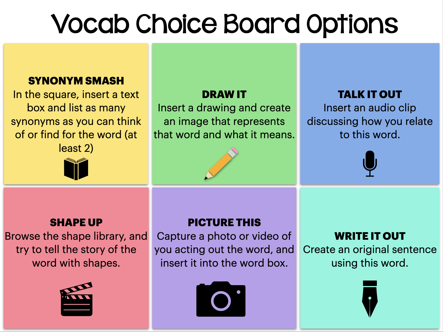 Vocab Choice Board Options