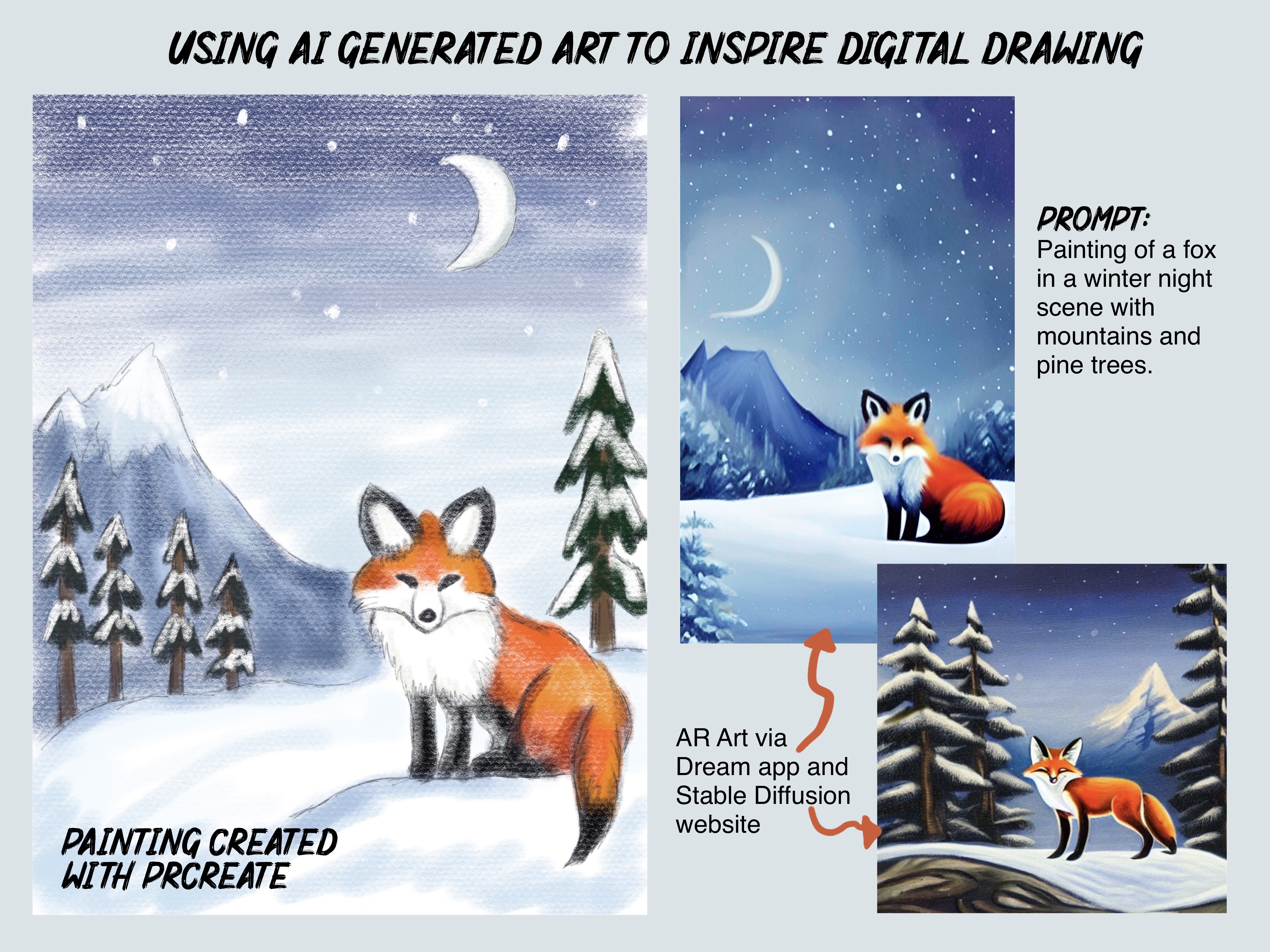 Artwork of a Fox in a winter scene