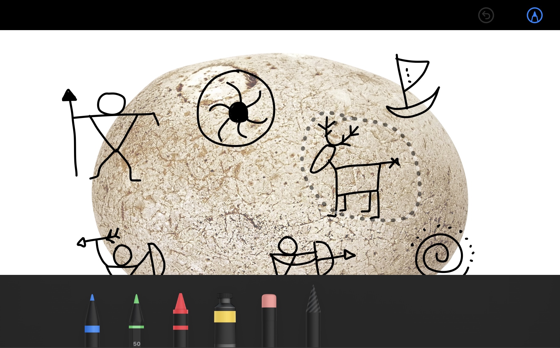 The selection tool highlights one of the doodles. 