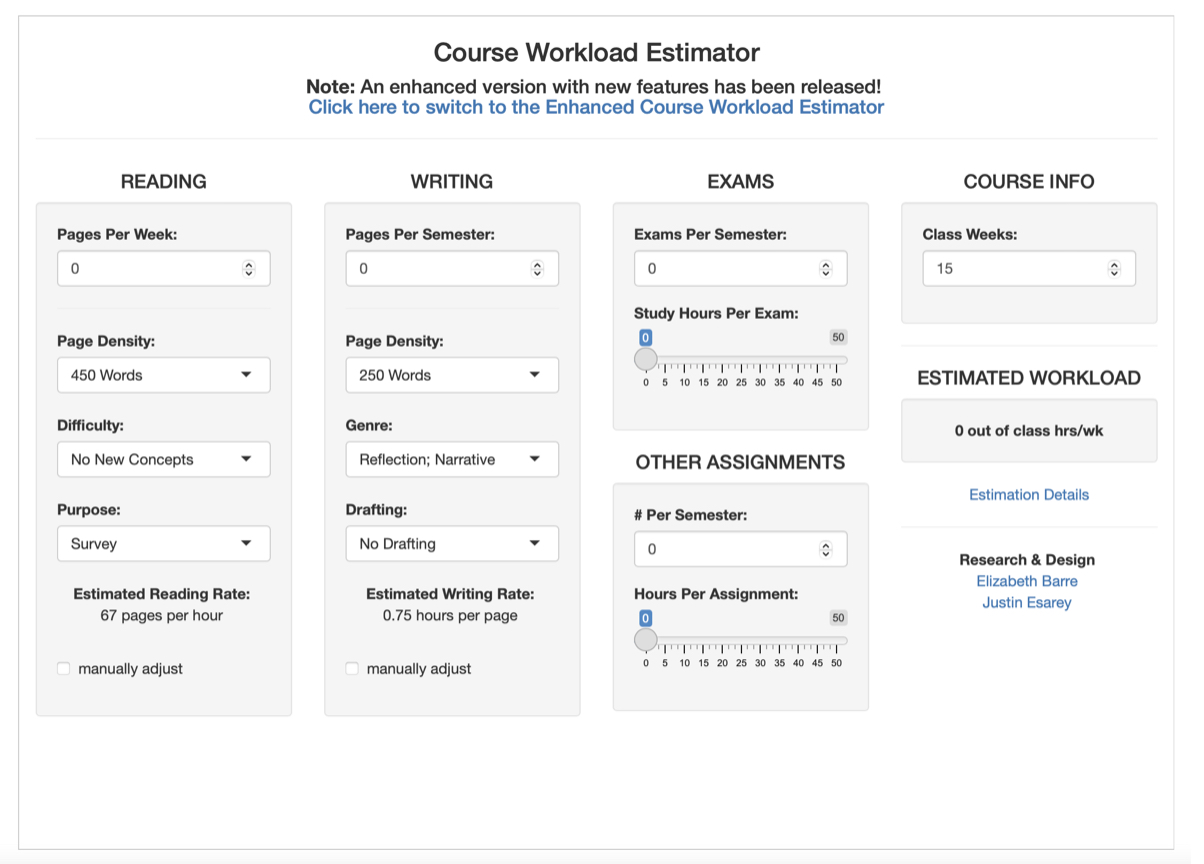 Course workload estimator
