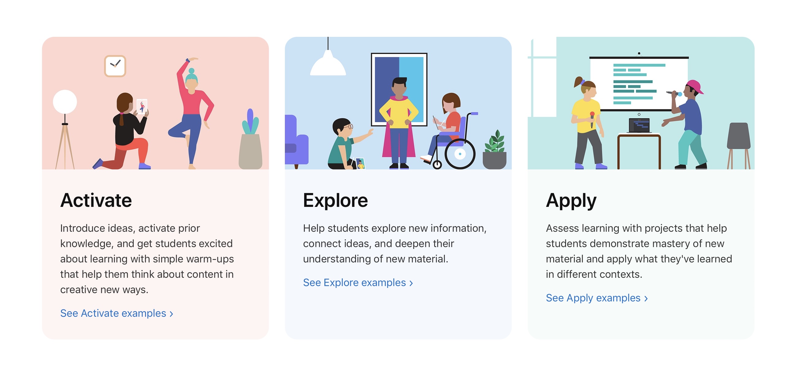 Apple Teacher Portfolio Activate, Explore, Apply graphics and short descriptions.