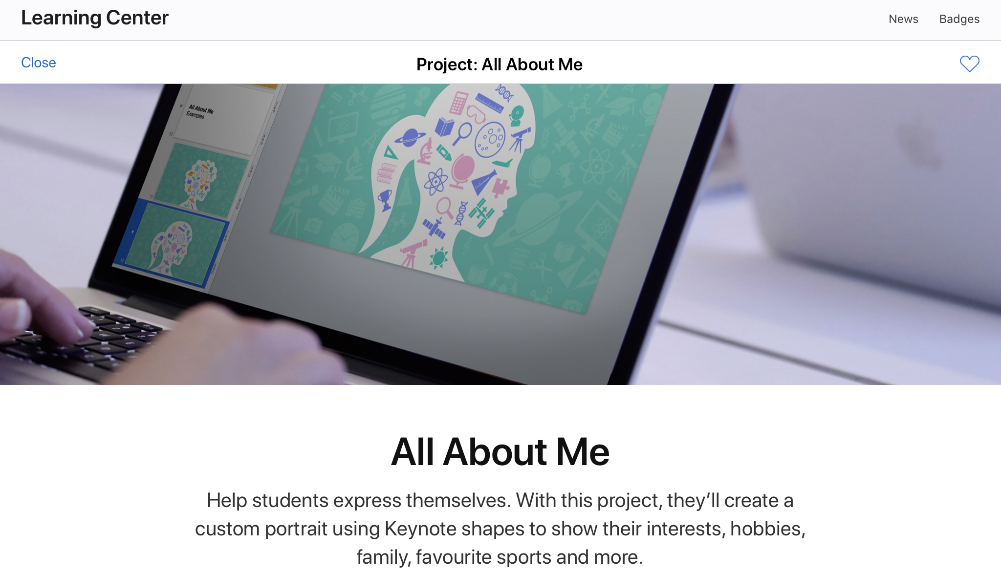 Screenshot of the All About Me project homepage.