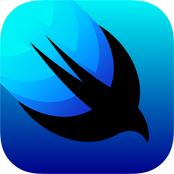 The Logo of Apples SwiftUI Extension, a simplistic black swift bird flying over a light to dark blue background