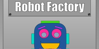 Image of a robot, constructed with 2D shapes, title Robot Factory