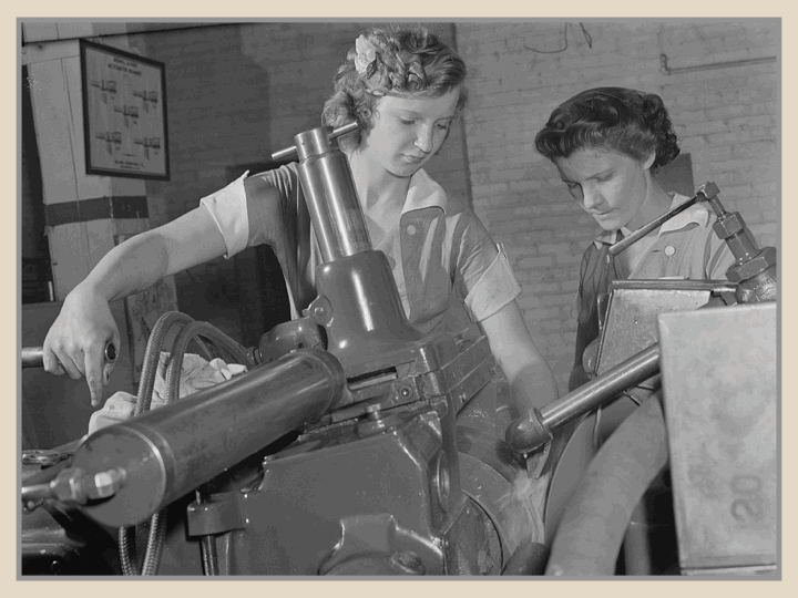 Postcard showing women working during World War II
