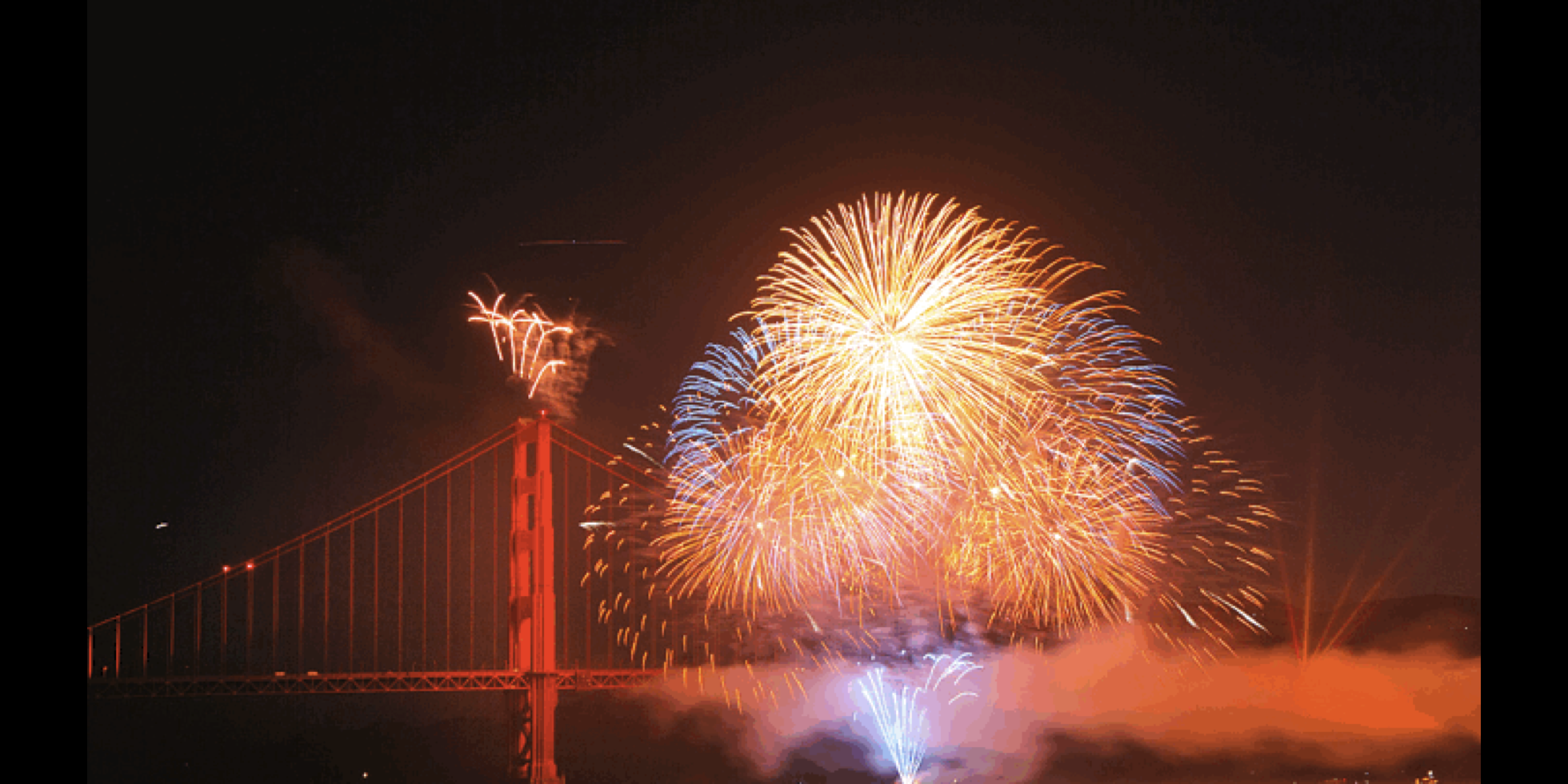 Fireworks over Golden Gate Bridge